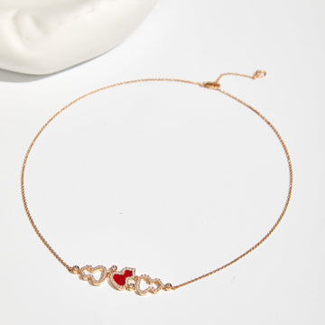 WULU 3 MOTIF DIAMOND PINK GOLD NECKLACE