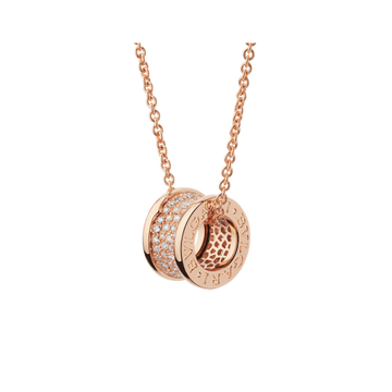 ZERO 1 PINK GOLD PENDANT NECKLACE WITH PAVED DIAMONDS