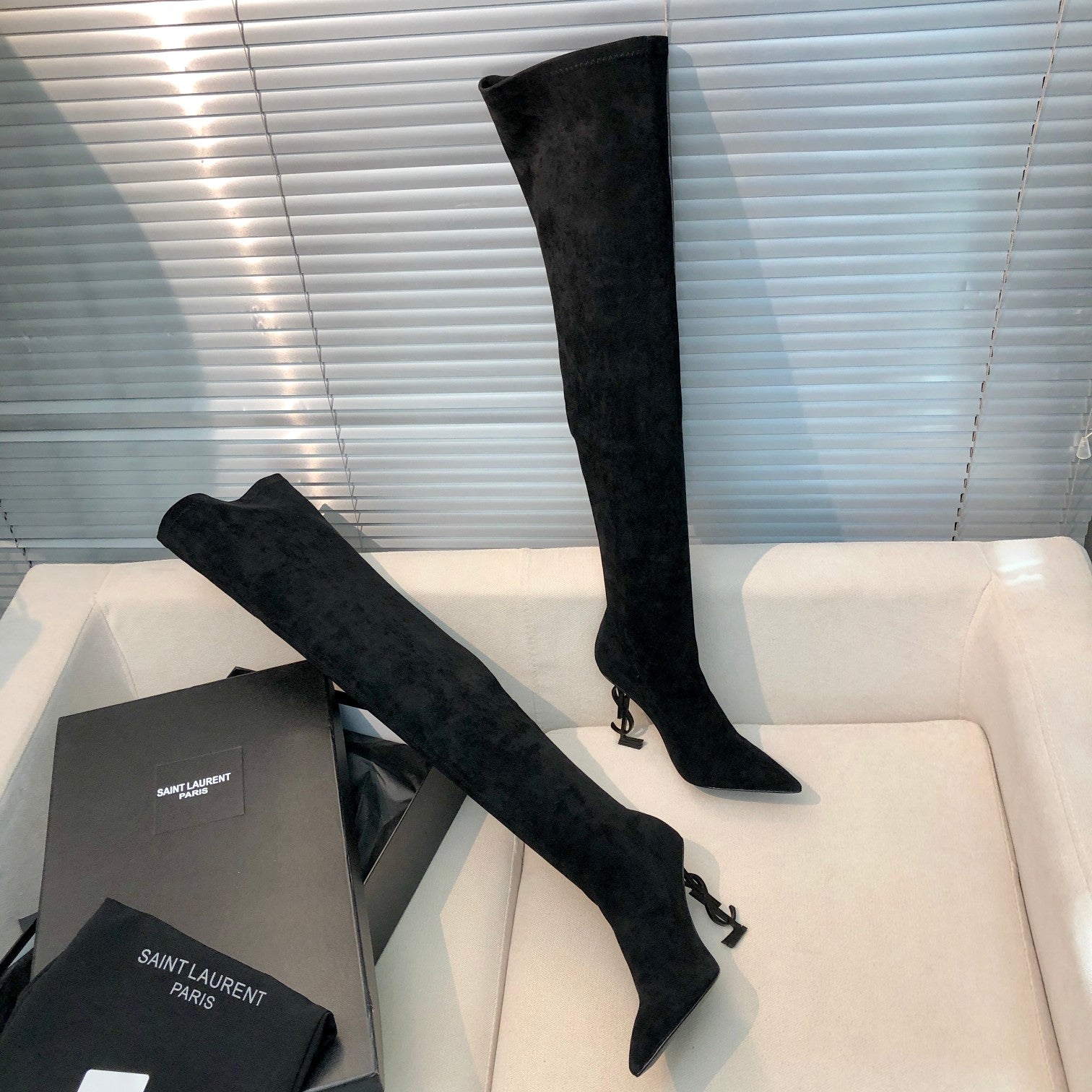 OPYUM THIGH HIGH BOOTS IN BLACK VELVET