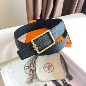 TUBE H BELT GOLD BUCKLE & REVERSIBLE BLACK LEATHER STRAP 38MM