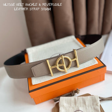 ULYSSE BELT BUCKLE & REVERSIBLE KHAKI BROWN LEATHER STRAP 38MM GOLD HARDWARE