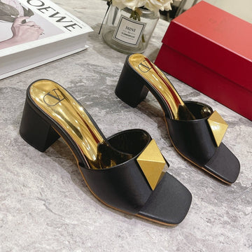 ONE STUD HEELED MULE 60 MM IN BLACK CALFSKIN