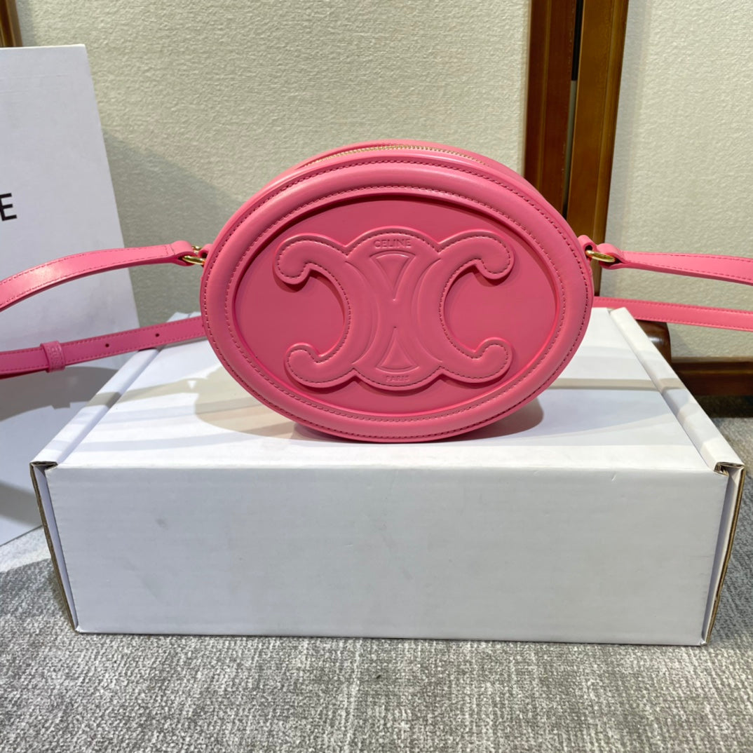 OVAL PURSE BAG 20 IN ROUGE PINK CALFSKIN