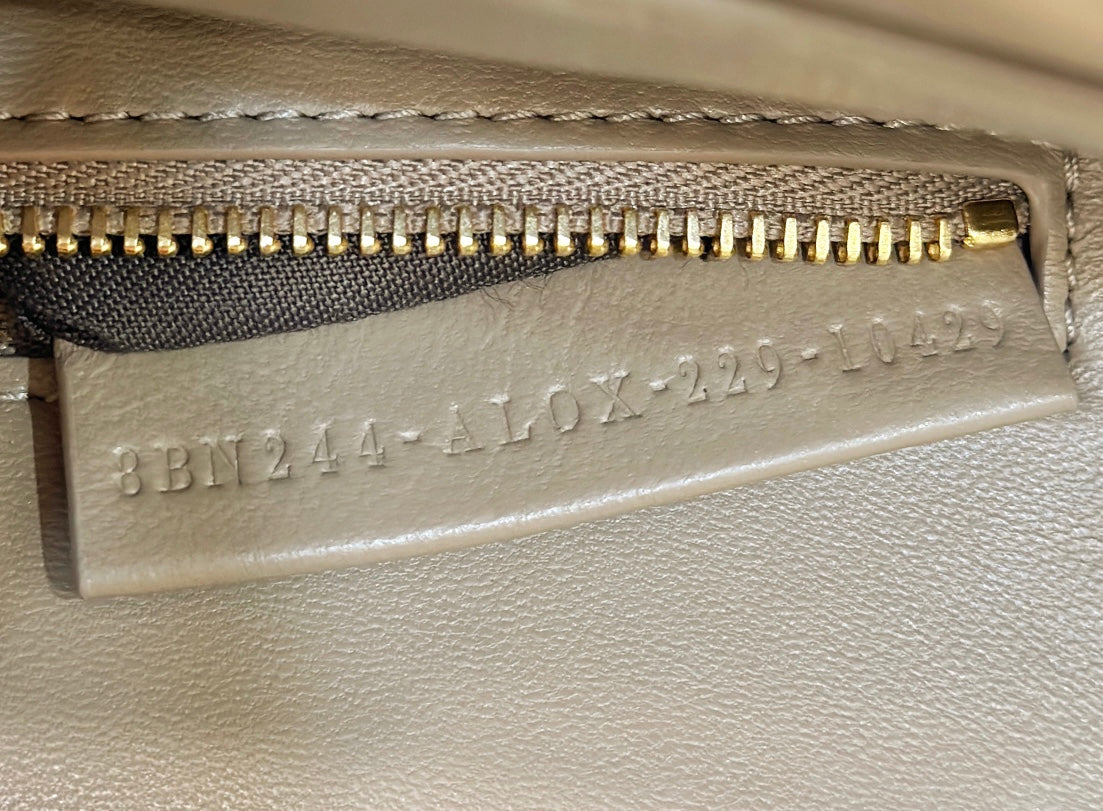 PEEKABOO 24 IN WHITE MIX BROWN INTERLACED CALFSKIN GOLD HARDWARE