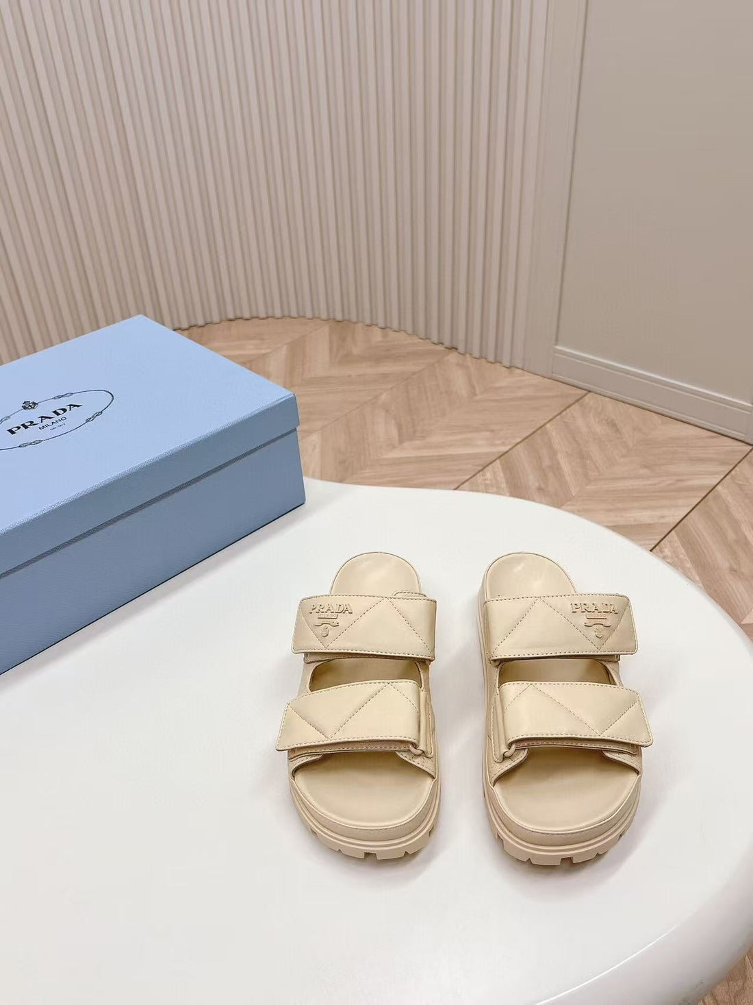 Padded Leather MULES Sandals Lambskin Beige