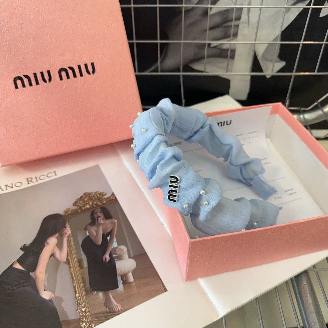 PEARL HAIRBAND IN SKY BLUE CHIFFON 332064