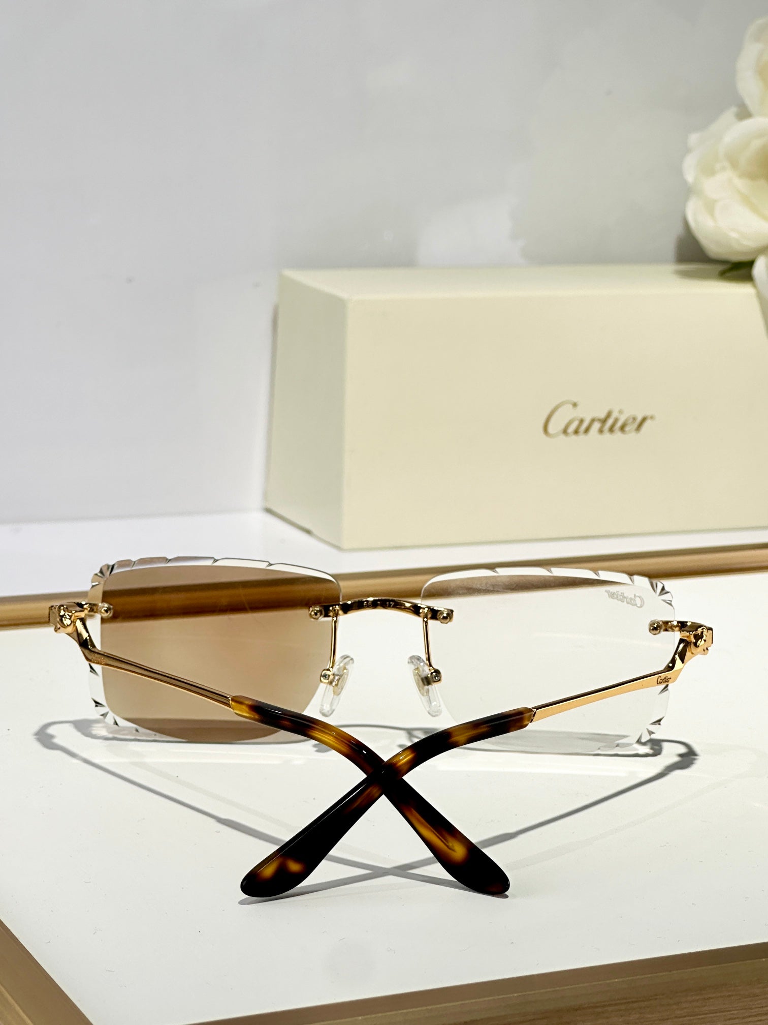 PANTHÈRE PHOTOCHROMIC LENSES RIMLESS SQUARE FRAME SUNGLASSES 580910 IN METAL