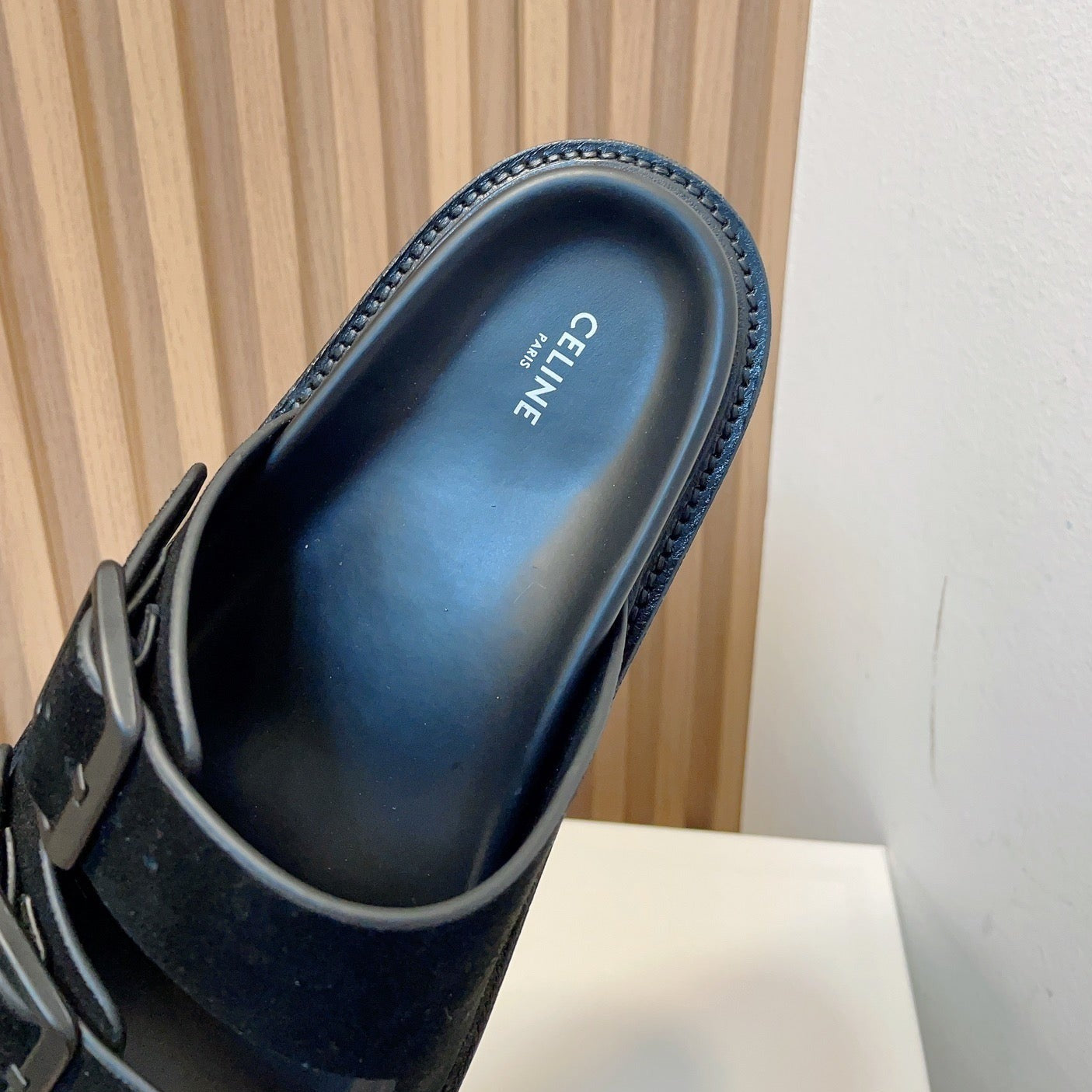 TWIN-STRAP SANDALS WITH SUEDE UPPERS AND BUCKLE CLOSURE BLACK