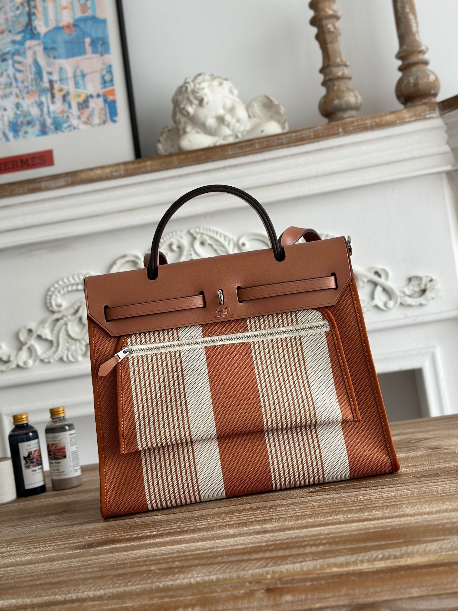 ZIP CABINE 31 BAG IN BRONZE BROWN MIX WHITE CANVAS AND CALFSKIN