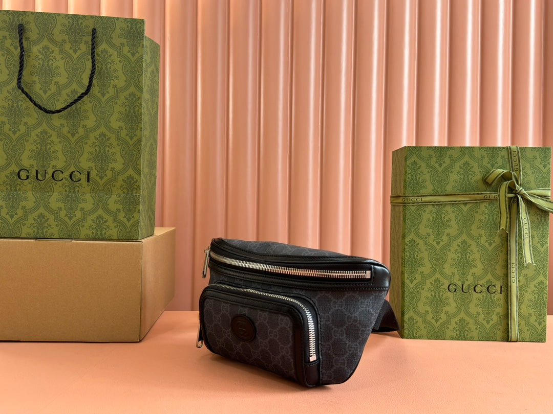 OPHIDIA BELT BAG 28 IN DARK GREY GG CALFSKIN