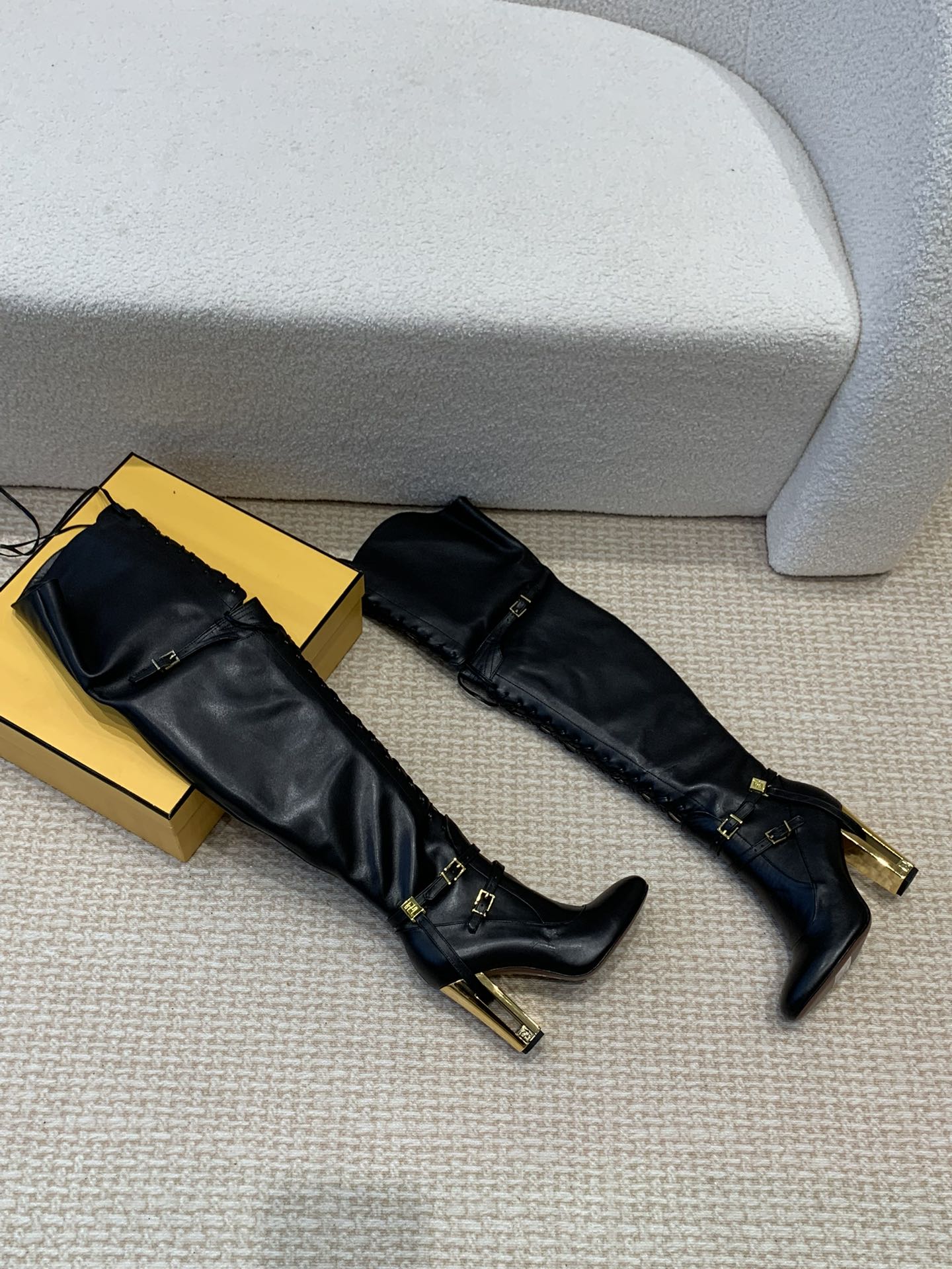 OVER THE KNEE LACE-UP HIGH BOOTS IN BLACK CALFSKIN