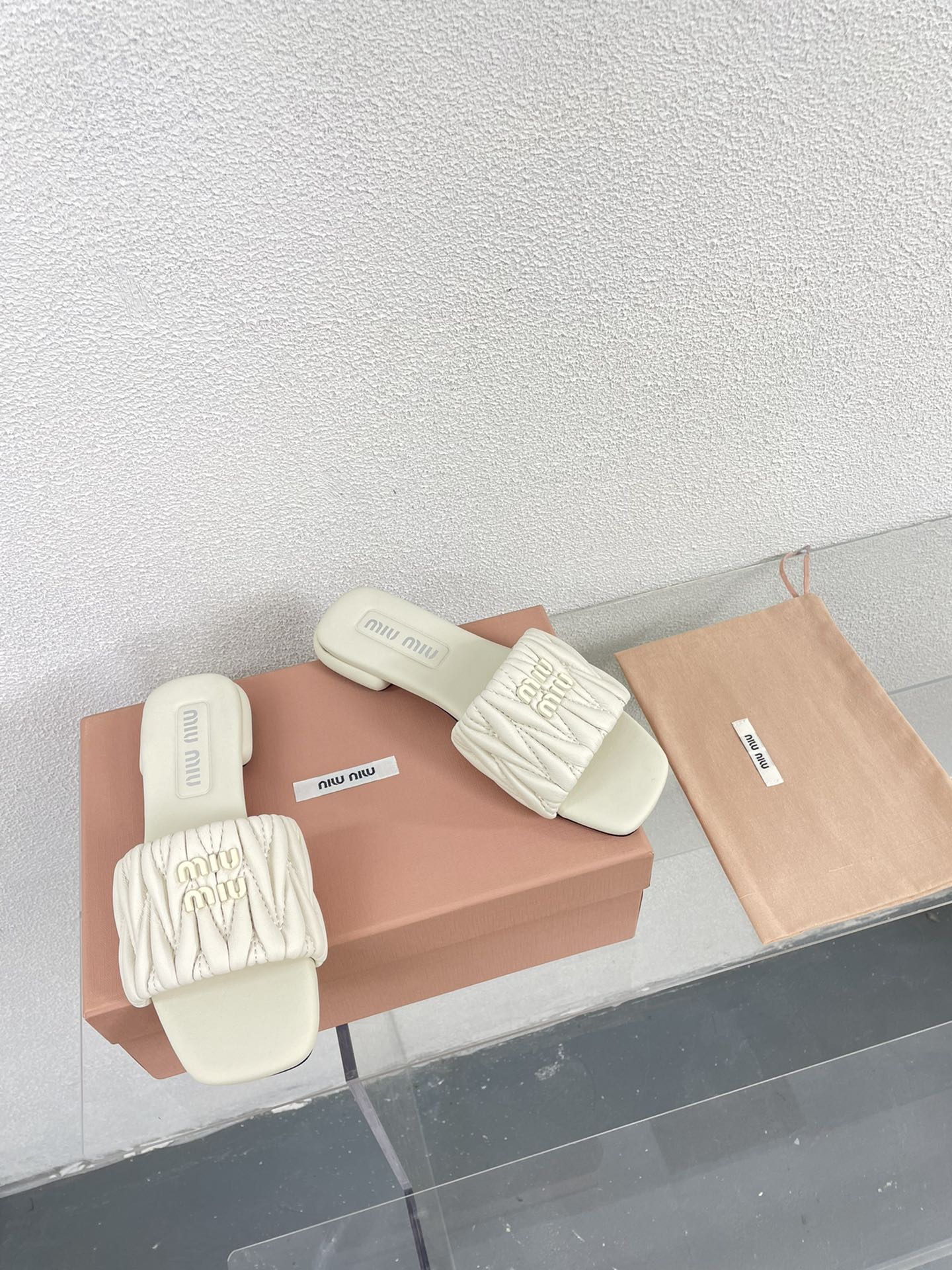 Women's White Leather Slippers