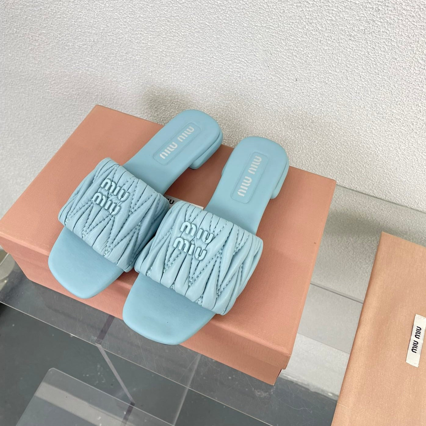 Women's Baby Blue Leather Slippers