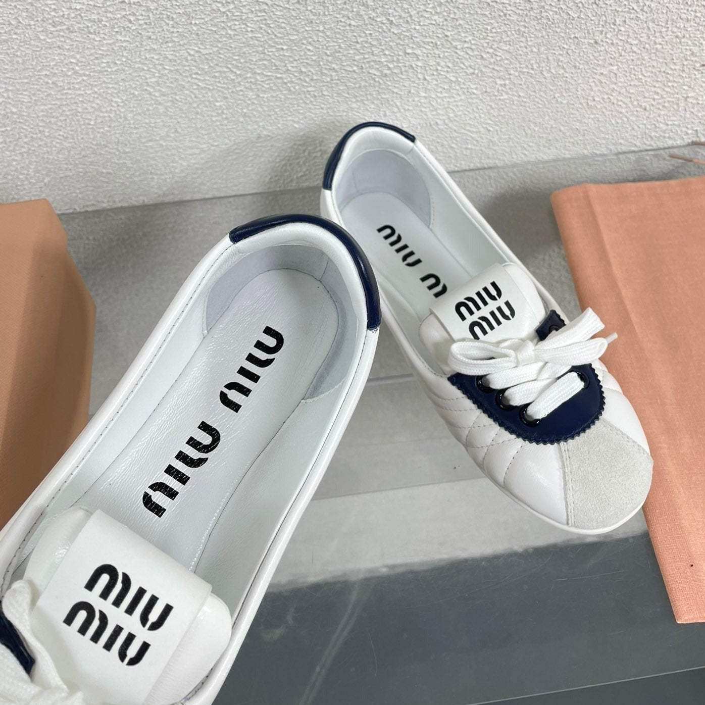 White Leather Ballet Flats With Black