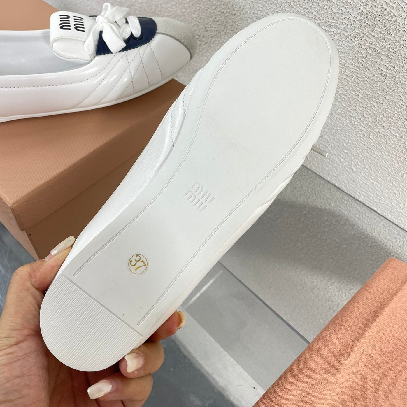 White Leather Ballet Flats With Black