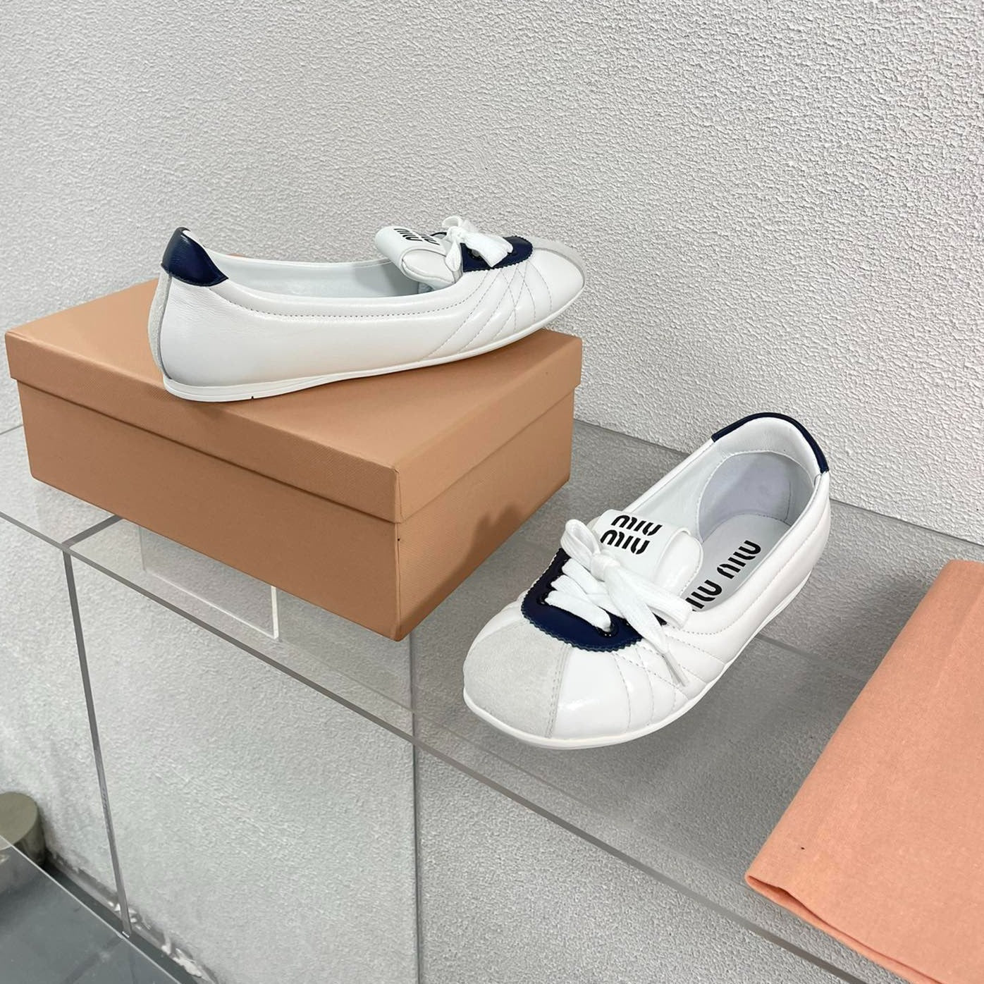White Leather Ballet Flats With Black