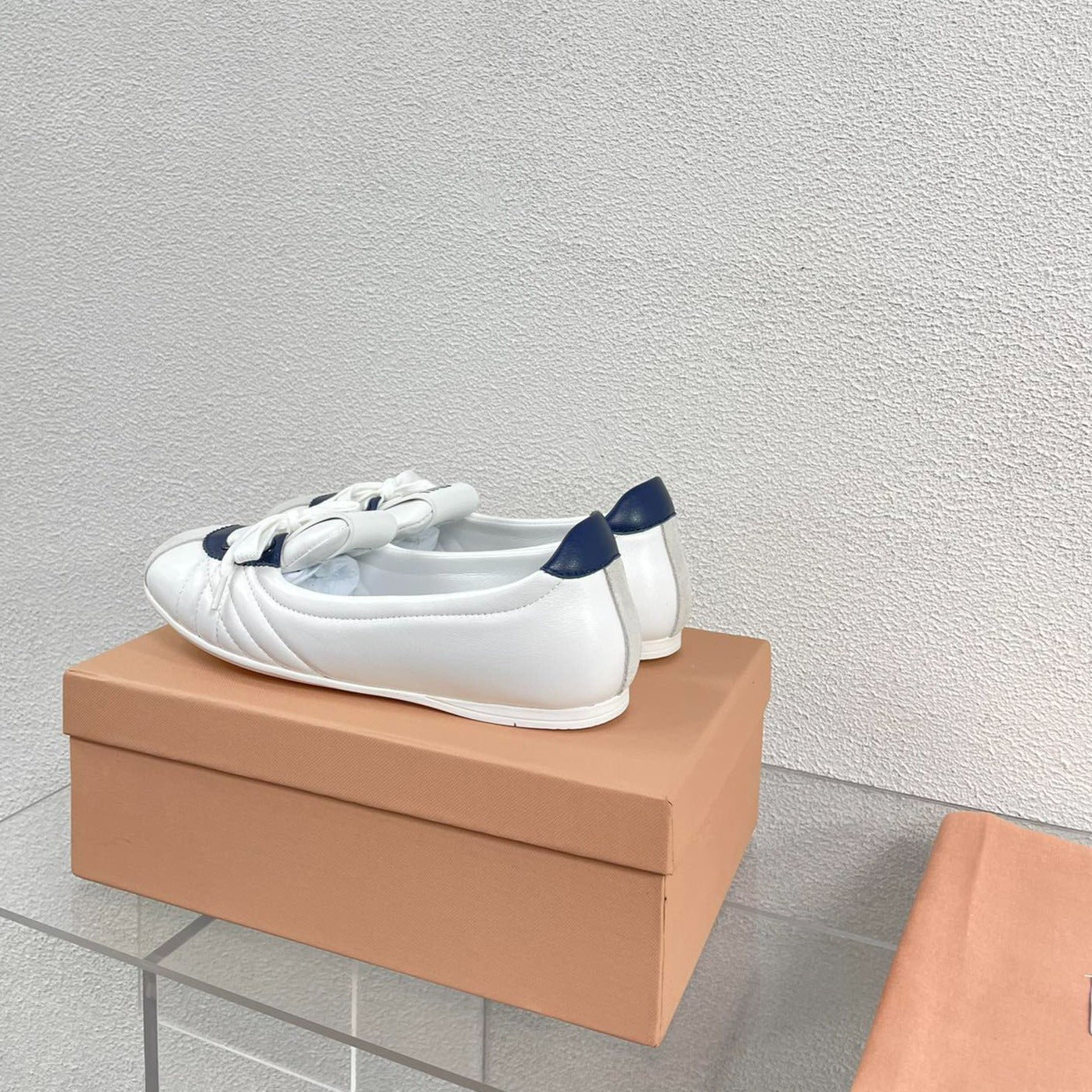White Leather Ballet Flats With Black