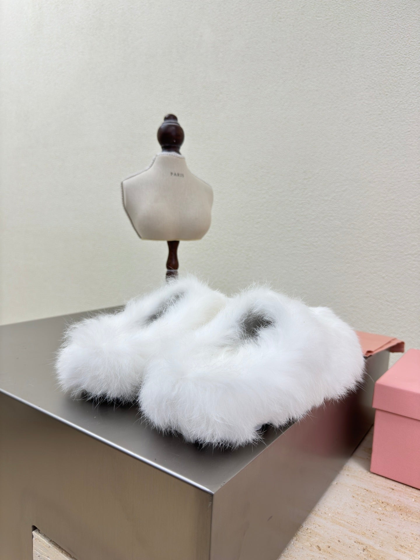 WHITE RABBIT FUR MULES