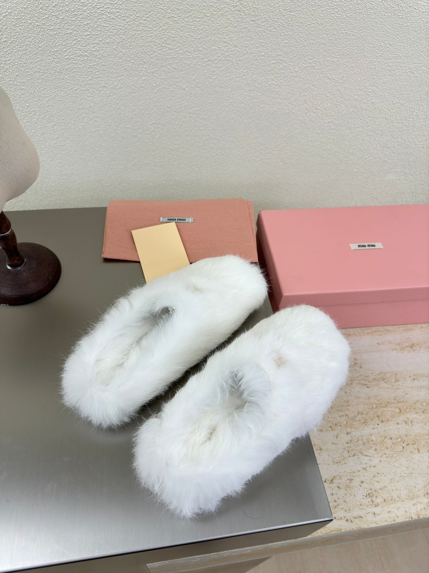 WHITE RABBIT FUR MULES