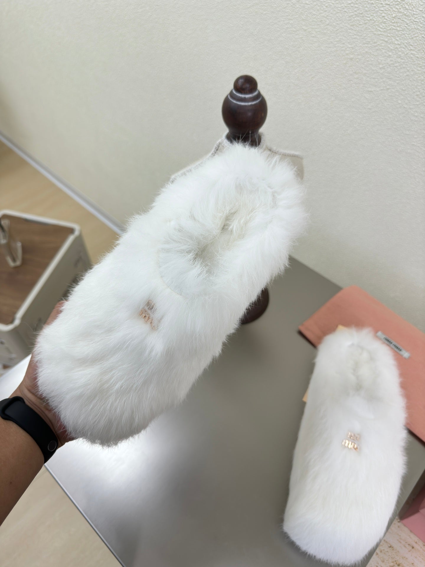 WHITE RABBIT FUR MULES