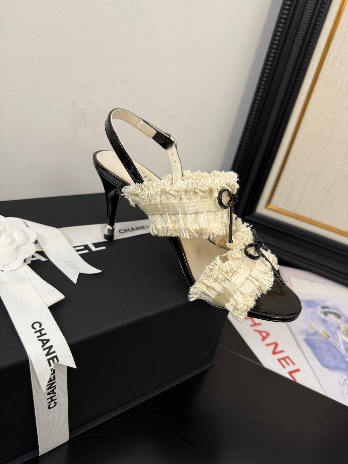 WHITE GROSGRAIN CANVAS BOW SLINGBACK SANDALS