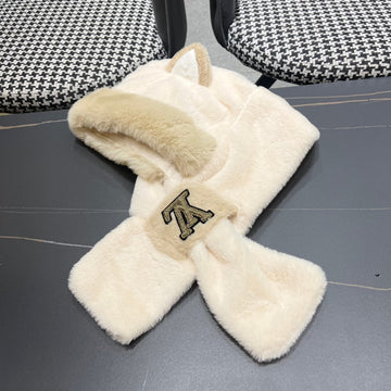 PLUSH EARMUFFS HAT IN BEIGE WOOL AND FOX FUR 403462