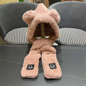 PLUSH WARM HAT IN TUSCAN BEIGE RABBIT FUR WITH FOX EARS 439585