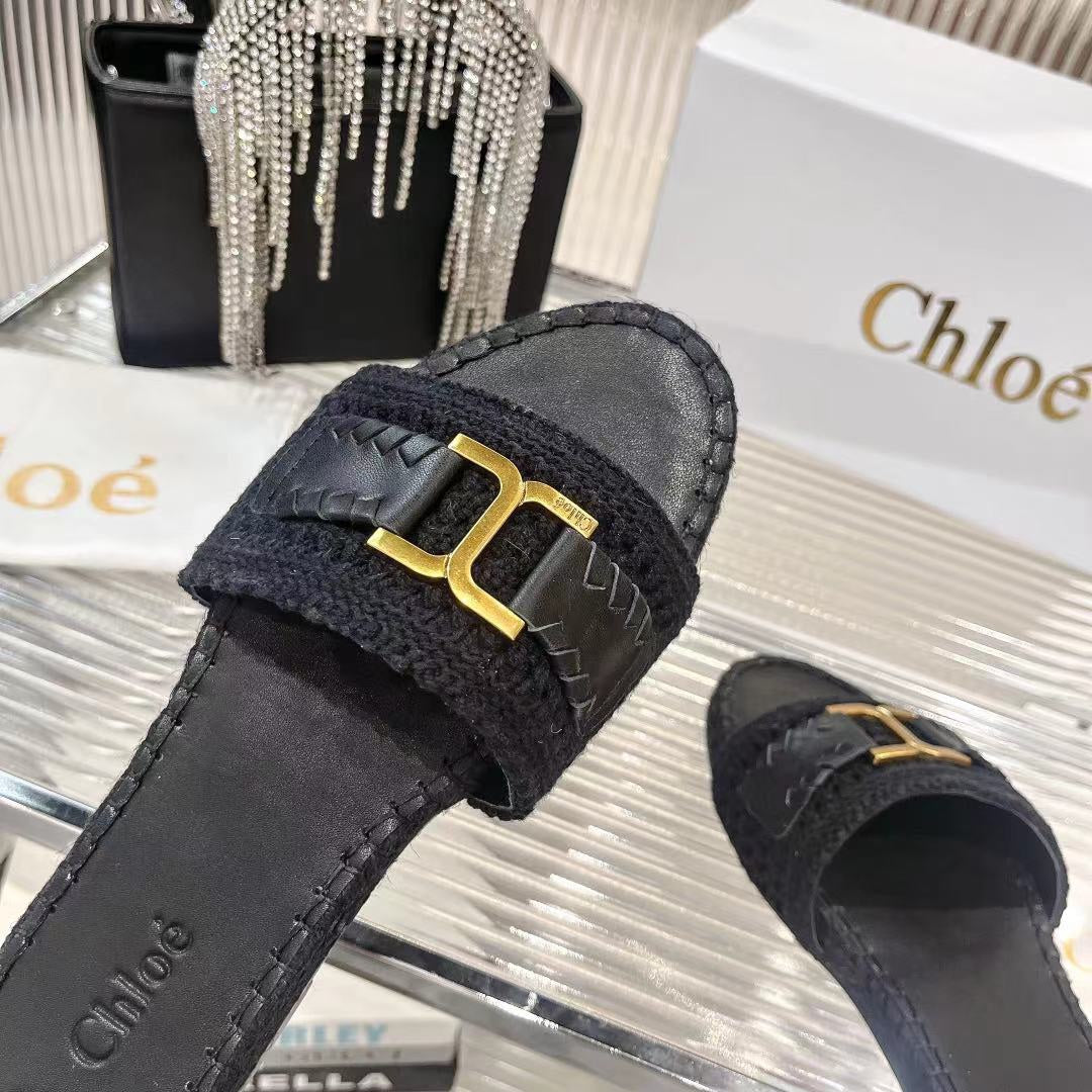 WOVEN SLIPPER IN BLACK WOOL AND LAMBSKIN GOLD HARDWARE
