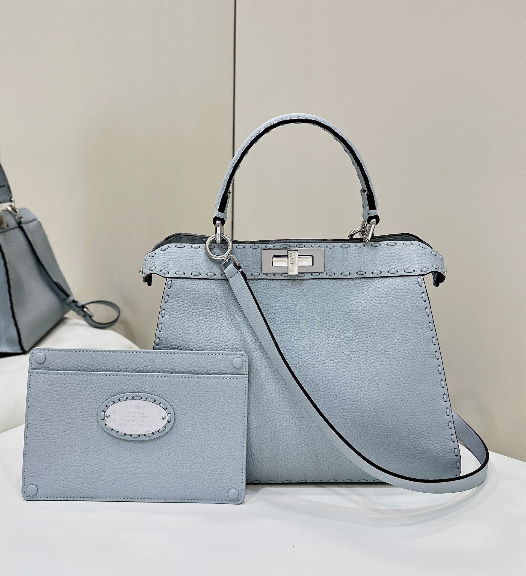 PEEKABOO ISEEU 33 IN BABY BLUE GRAINED CALFSKIN SILVER HARDWARE